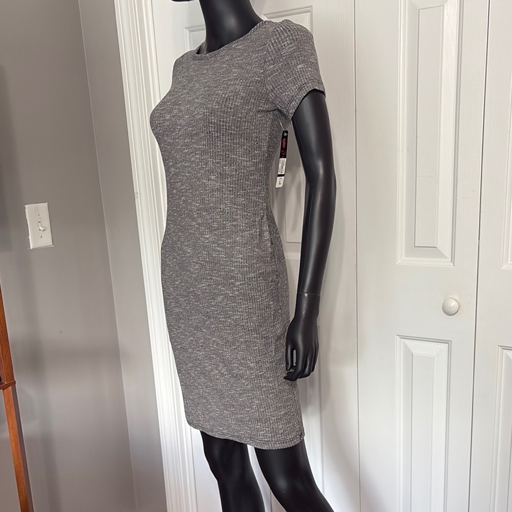 Gray Ribbed Knit Dress